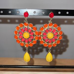 Orange yellow pink dangling earrings